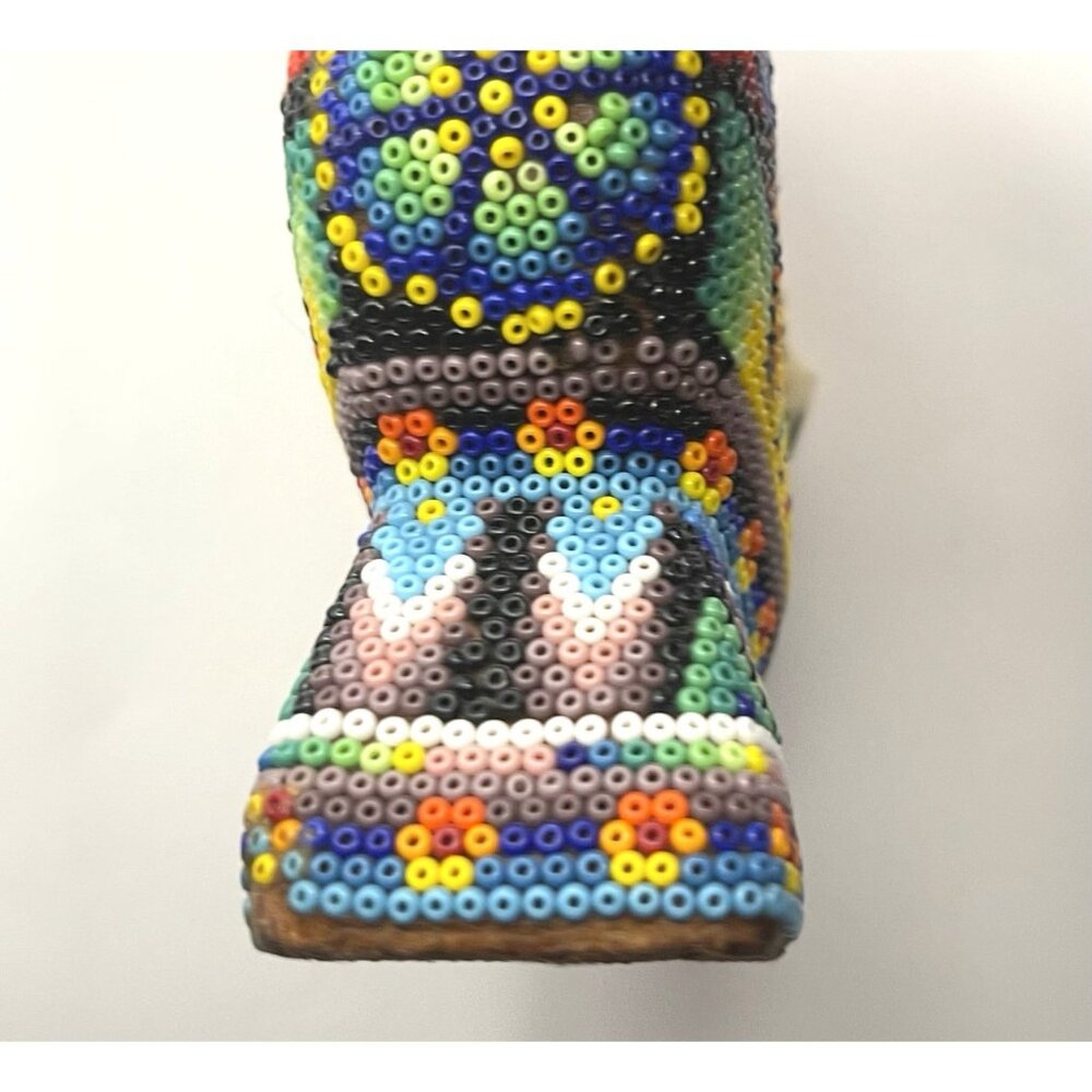 Mexican Huichol Beaded Owl Figurine Handmade Folk Art Wixárika Bead Sculpture 6" - Picture 7 of 16